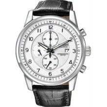Men's Eco-Drive Stainless Steel Case Chronograph Silver Dial Date