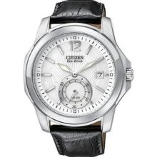 Men's Eco-Drive Stainless Steel Case Silver Dial Date Display Black