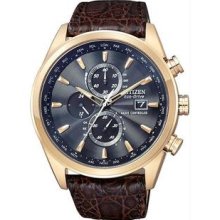Men's Eco-Drive Stainless Steel Case Leather Bracelet Radio