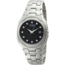 Men's Eco-Drive Stainless Steel Black Dial With Diamonds