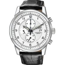 Men's Eco-Drive Stainless Steel Case Chronograph Silver Dial Date Disp