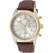 Men's Eiger Chronograph Silver Dial Brown Genuine Leather ...