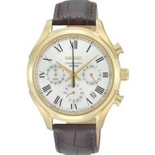 Men's Gold Stainless Steel Case Quartz Chronograph White Dial Brown