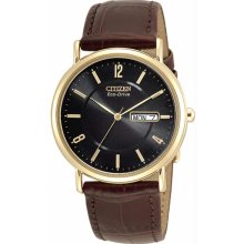 Men's Gold Tone Stainless Steel Eco-Drive 180 Black Dial Strap
