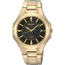 Men's Gold Tone Stainless Steel Black Dial Quartz Link