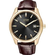 Men's Gold Tone Stainless Steel Black Dial Eco-Drive