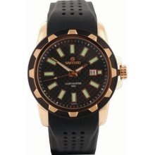 Men's Gold Tone Stainless Steel Landmaster Black Checkered Dial Rubber Strap