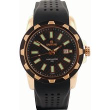 Men's Gold Tone Stainless Steel Landmaster Black Checkered Dial Rubber