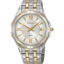 Men's Gold Tone Stainless Steel Quartz Solar White Dial Date Display