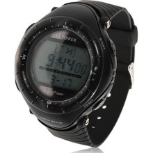 mens Hi Power black digital solar powered watch w/alarm rubber band lithium