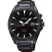 Men's Kinetic Black Stainless Steel Case and Bracelet Black Tone Dial