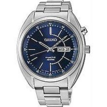 Men's Kinetic Stainless Steel Case and Bracelet Blue Tone Dial Day
