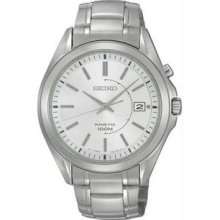 Men's Kinetic Stainless Steel Case and Bracelet Silver Tone Dial Date