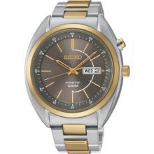 Men's Kinetic Two Tone Stainless Steel Case and Bracelet Brown Tone Di