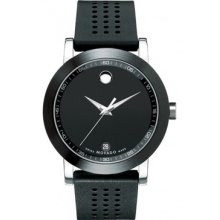 Mens Movado Museum Stainless Steel Black Rubber Strap Watch 0606507