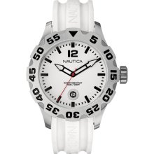 Mens NAUTICA New Steel Quartz Analog Round Watch White Rubber Band