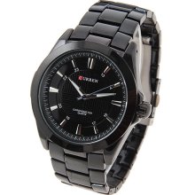 mens new Curren stainless steel quartz watch black chrome &red w/black finish