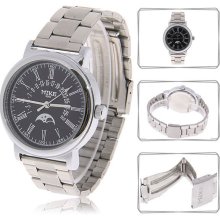 mens new Mike stainless steel chrome quartz moon watch black & chrome face