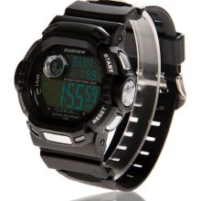 mens new Pasnew black & silvertone digital/analog watch silicone band