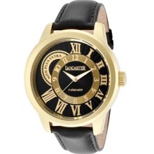 Men's Non Plus Ultra Black Textured Dial Gold IP Case Black Calf