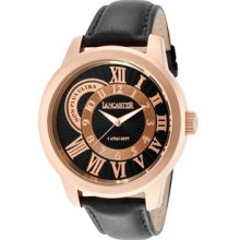 Men's Non Plus Ultra Black Textured Dial Rose Gold IP Case Black Calf