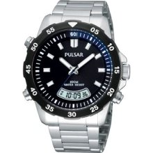 Mens Pulsar Stainless Steel Black Dial Analog and Digital Watch