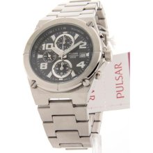Mens Pulsar Stainless Steel Chronograph Tachymeter Date 10ATM Cas ...