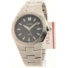 Mens Pulsar Stainless Steel Black Dial Date 10ATM Casual Watch PXH583