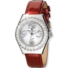 Men's, Red Leather Band Watch by Charles Hubert