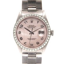 Men's Rolex Datejust Watch 16220 Rose Mother Of Pearl Dial