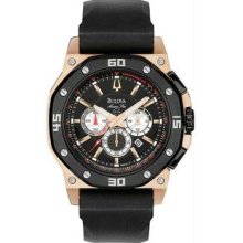 Men's Rose Gold Tone Stainless Steel Marine Star Quartz Black Dial