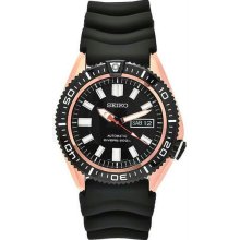 Men's Rose Gold Tone Superior Diver Automatic Black Dial Rubber Strap