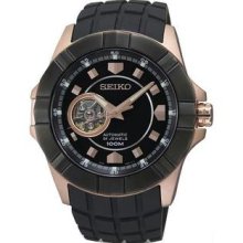 Men's Rose Gold Tone Stainless Steel Case Rubber Strap Automatic
