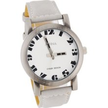 Men's Round Case PU Strap Watch (Silver)