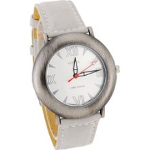 Men's Round White PU Strap Watch (White)