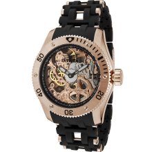 Men's Sea Spider Mechanical Skeletonized See Thru Dial 18k Rose Gold Plated SS & Grey Polyurethane