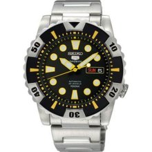 Men's Seiko 5 Sports Automatic Black Dial Yellow Bezel