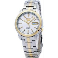 Men's Seiko 5 Two Tone Stainless Steel Case and Bracelet White DIal