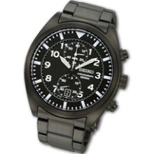 Men's Seiko Chronograph Black IP Stainless Steel Watch with Black