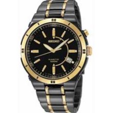 Men's Seiko Kinetic Black Ion-Plated Stainless Steel Watch with Black