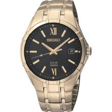 Men's Solar Gold Tone Stainless Steel Case and Bracelet Black