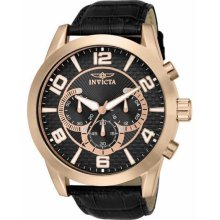 Men's Specialty Chronograph Rose Gold Tone Case Leather Bracelet Black Tone Dial