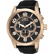 Men's Specialty Chronograph Rose Gold Tone Case Leather Bracelet