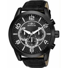 Men's Specialty Chronograph Stainless Steel Case Leather Bracelet Black Tone Dia