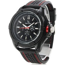 Men's Sporty PU Band Quartz Analog Wrist Watch (Black)