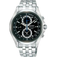 Men's Stainless Steel Alarm Chronograph Black Dial Link Bracelet