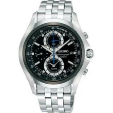 Men's Stainless Steel Alarm Chronograph Black Dial Link