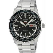 Men's Stainless Steel Automatic Black Dial World Time Bezel