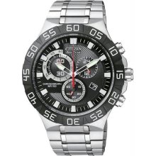 Men's Stainless Steel Black Dial Eco-Drive Quartz Chronograph