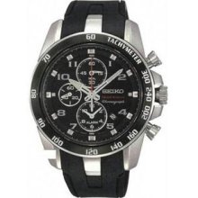 Men's Stainless Steel Case Sportura Alarm Chronograph Black Dial